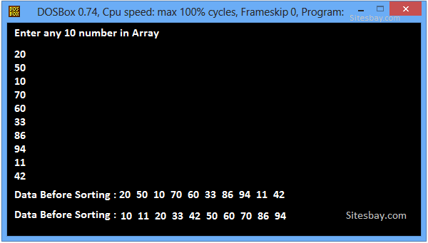 sort array elements ascending order