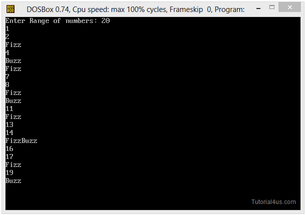 output buzz fizz program in c++