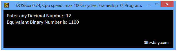 convert decimal to binary number in c++