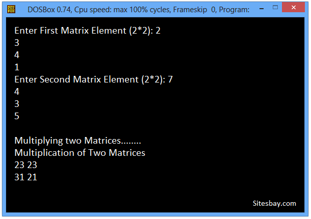 c++ program multiply 2X2 Matrices