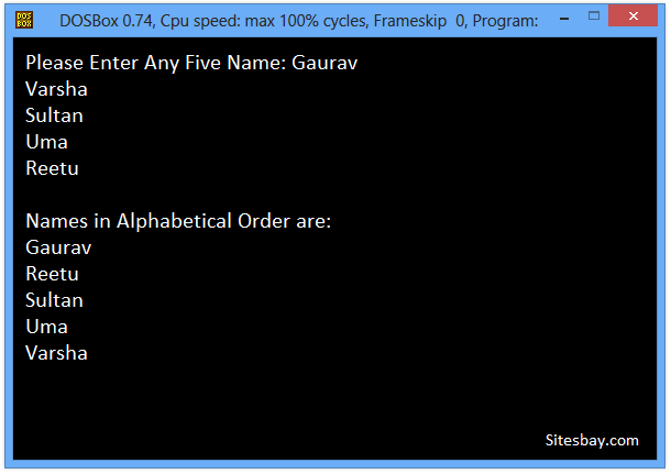 c++ program to sort strings