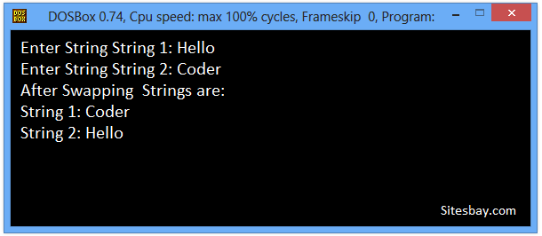 Output c++ program to swap two strings