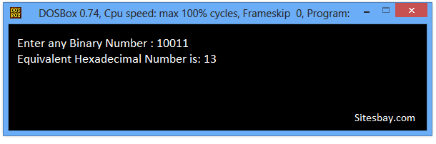 cpp program to convert binary to hexadecimal