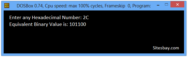 c++ program to convert hexadecimal to binary