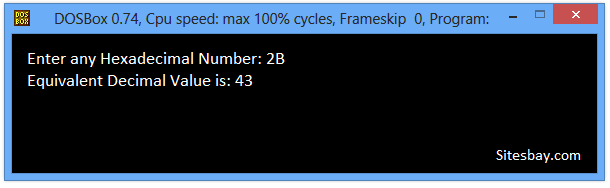 c++ program to convert hexadecimal to decimal