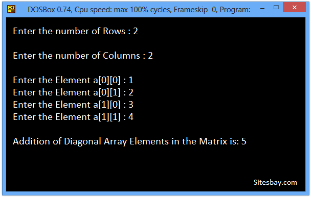 output C++ program to find sum of diagonal elements in a matrix