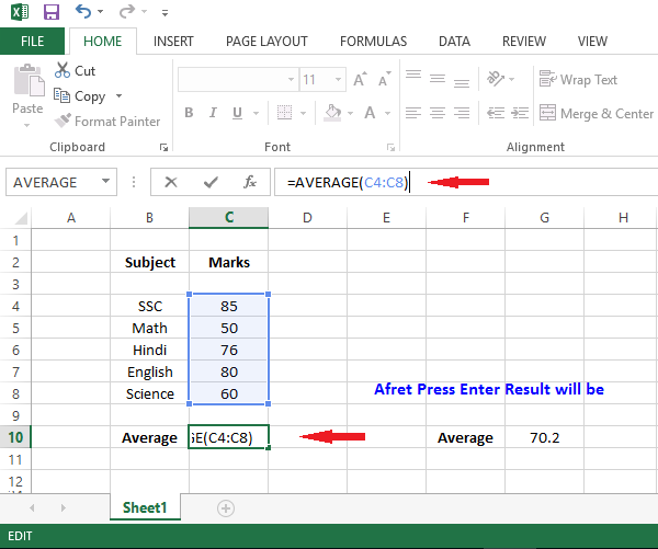 calculate average in excel