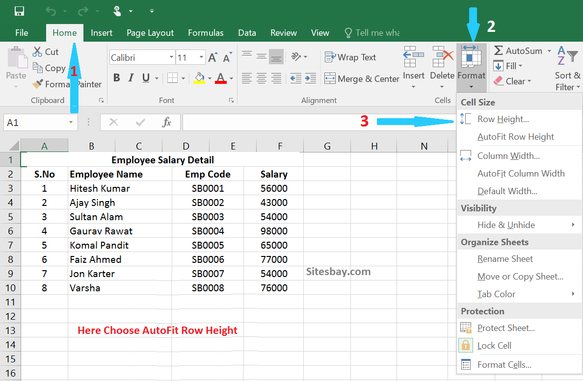 how to set row size in excel