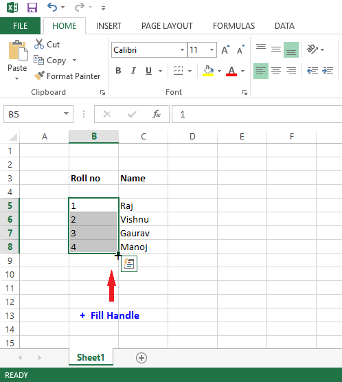 fill handle in excel