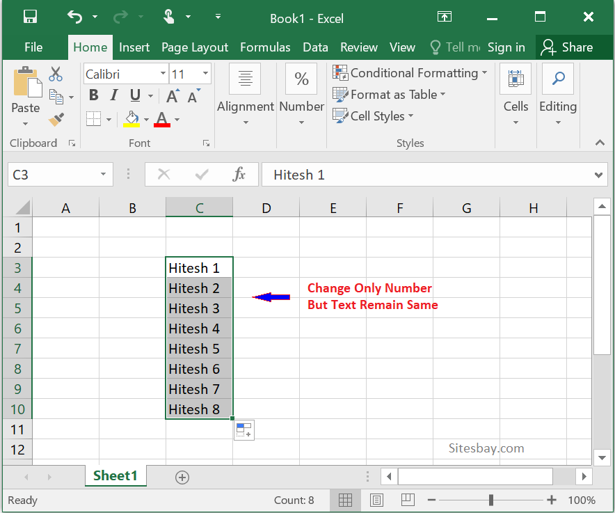 fill handle with number in excel