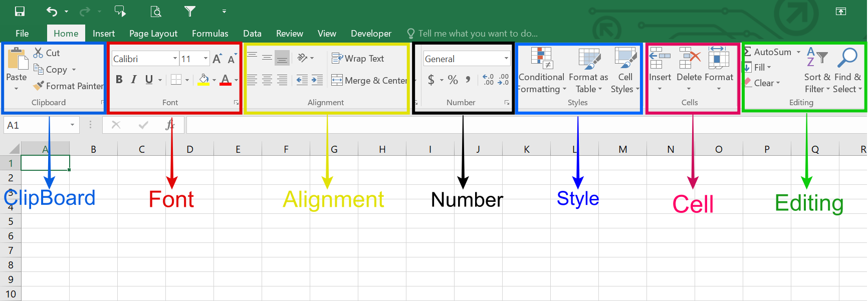 home tab in excel