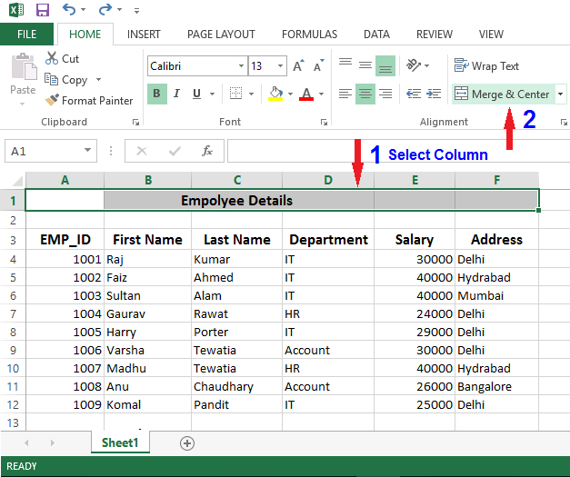 merge cell in excel