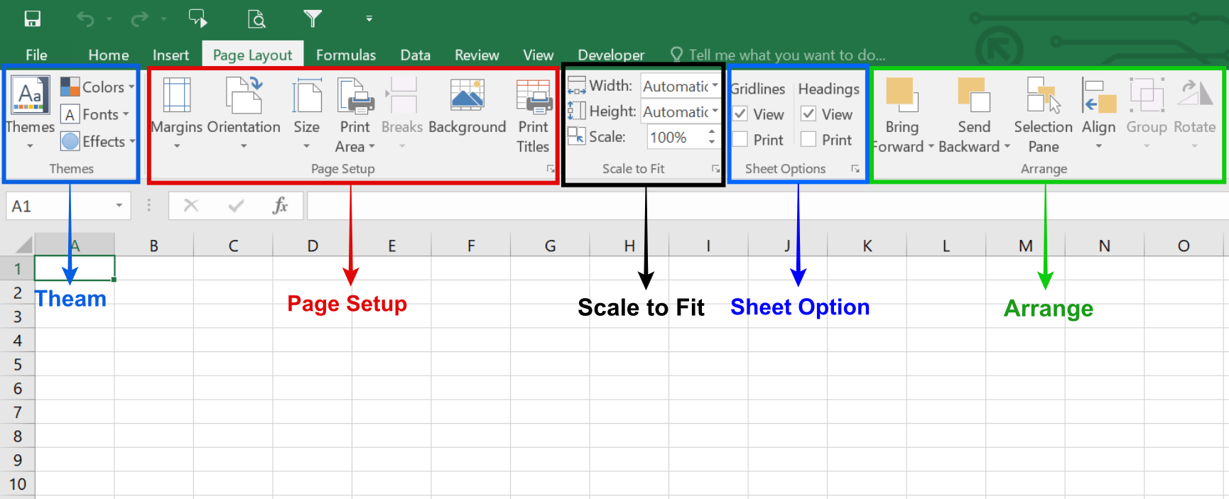 page layout tab in excel