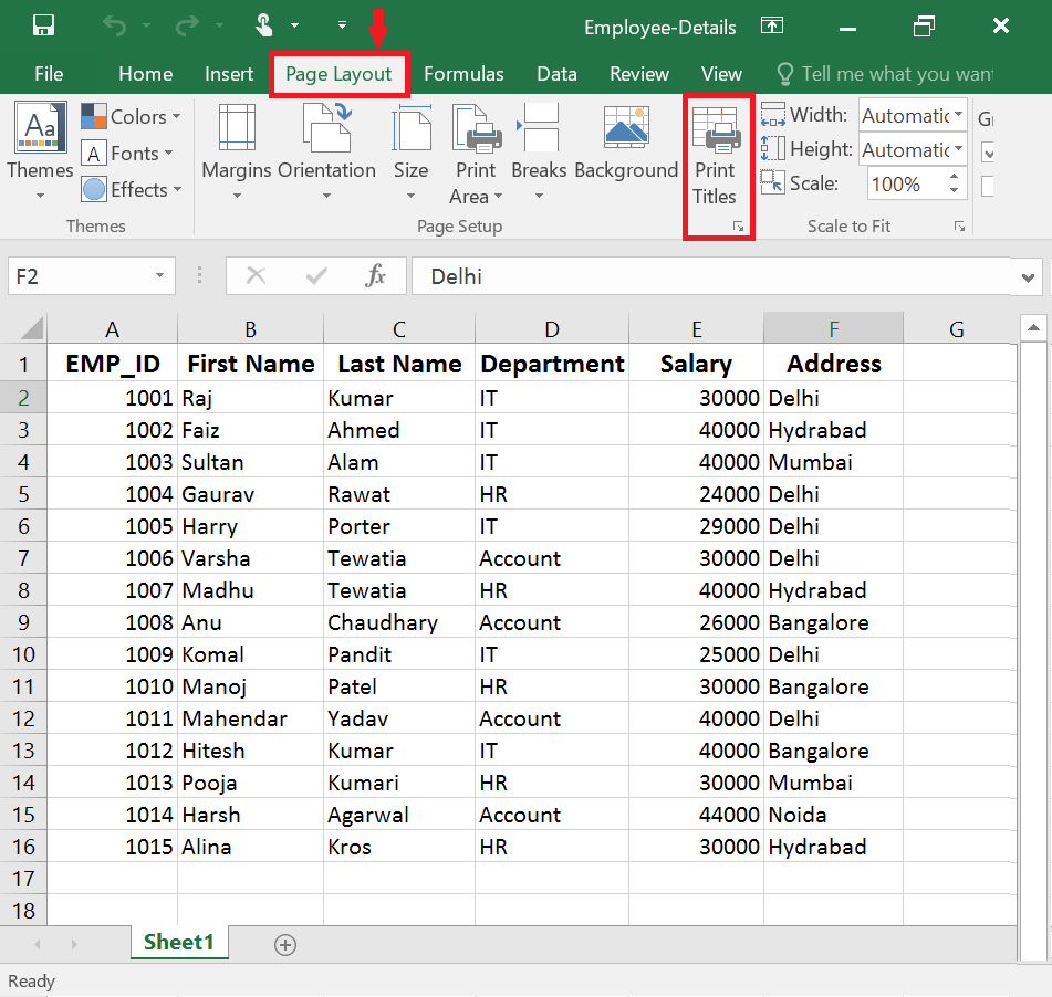 print top row on every page in excel