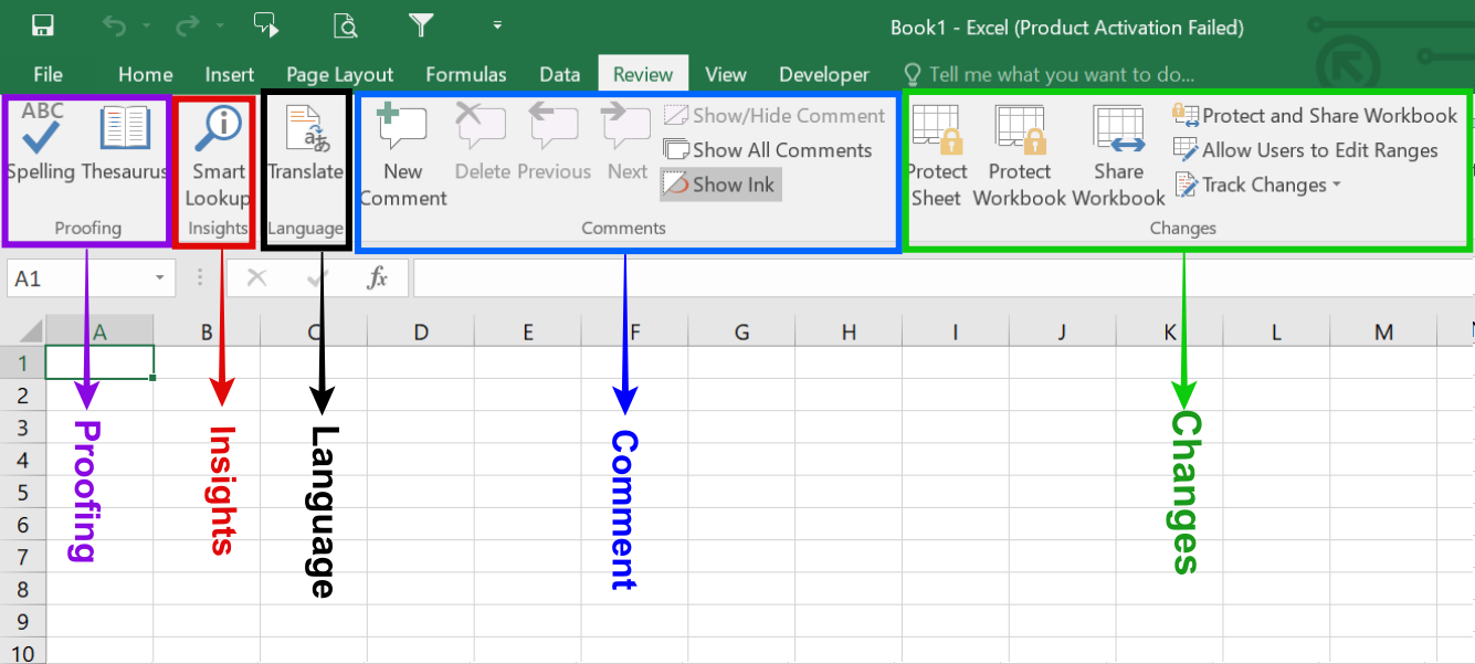 review tab in excel