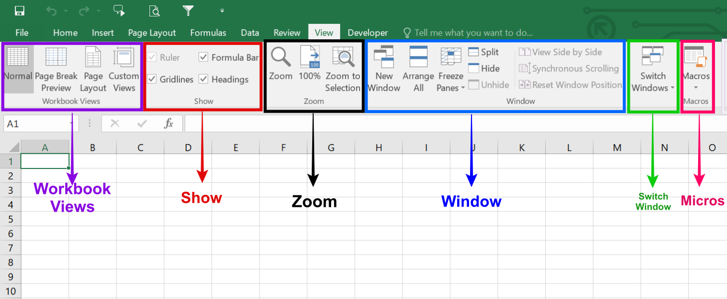 view tab in excel
