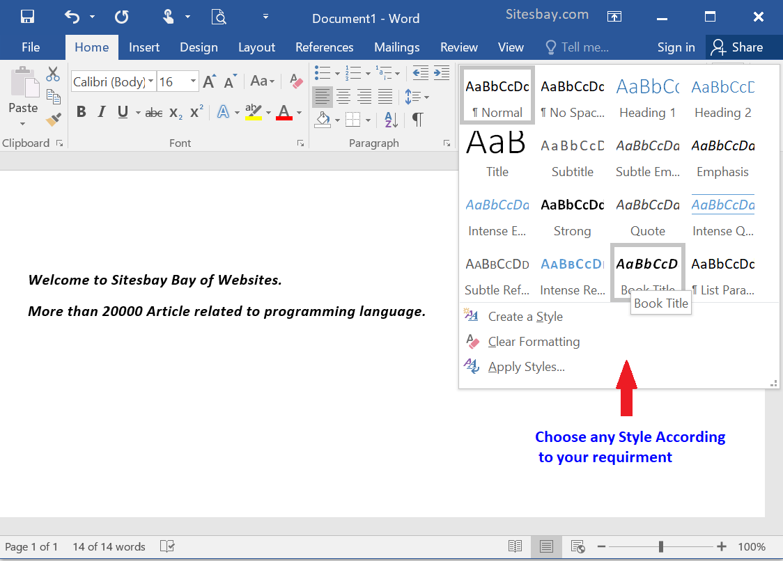 change text style in word