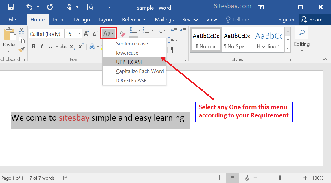 change text case in word