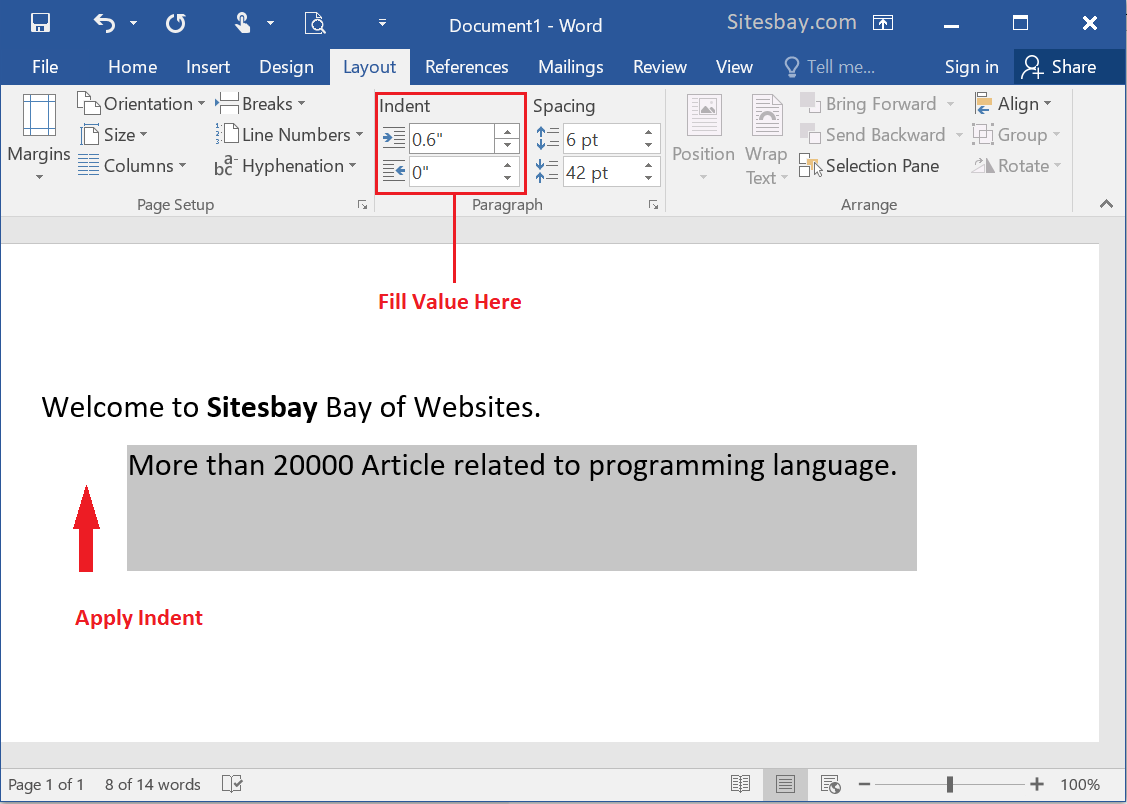 create line indent in word