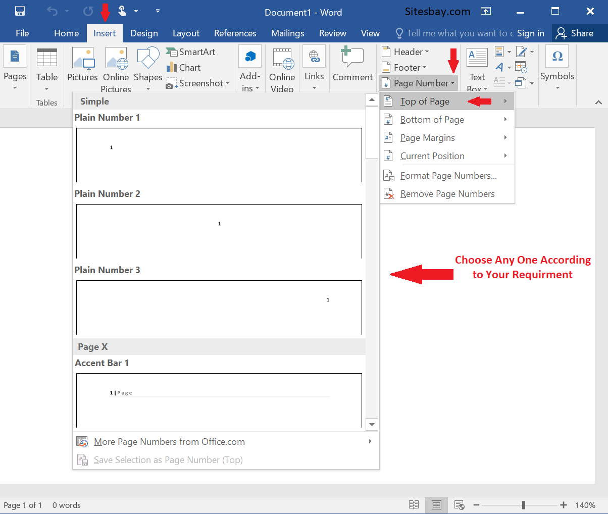insert page number in word