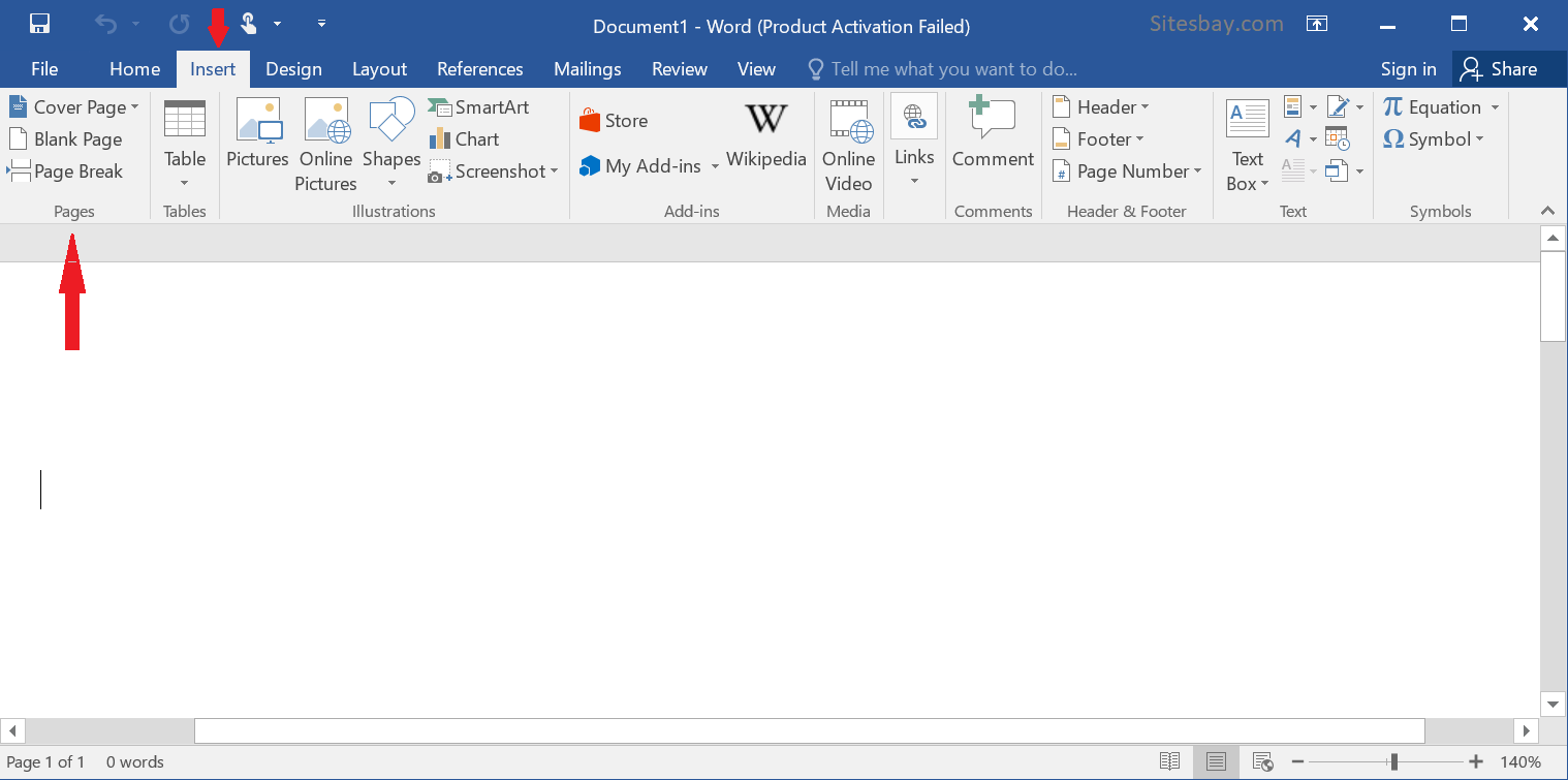 insert cover page in word