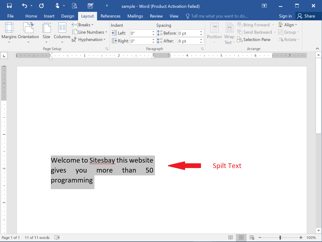 split text to column in word