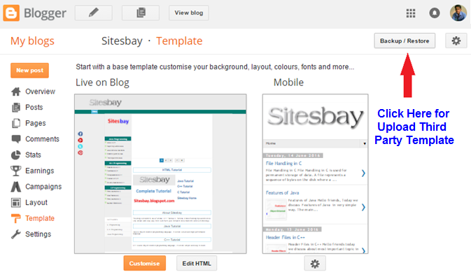 upload template on blog