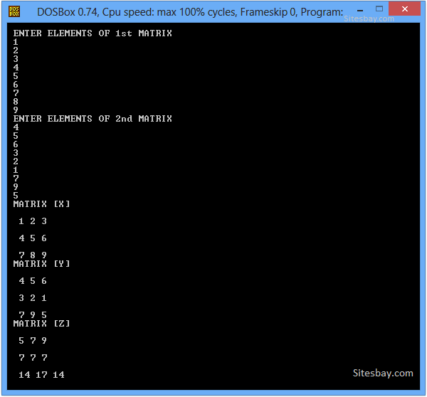 matrix program in c++