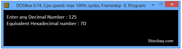 c++ program to convert decimal number into hexadecimal