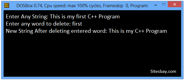 c++ program to delete any word for given sentence