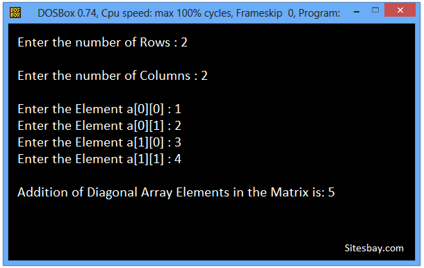 C++ program to find sum of diagonal elements in a matrix