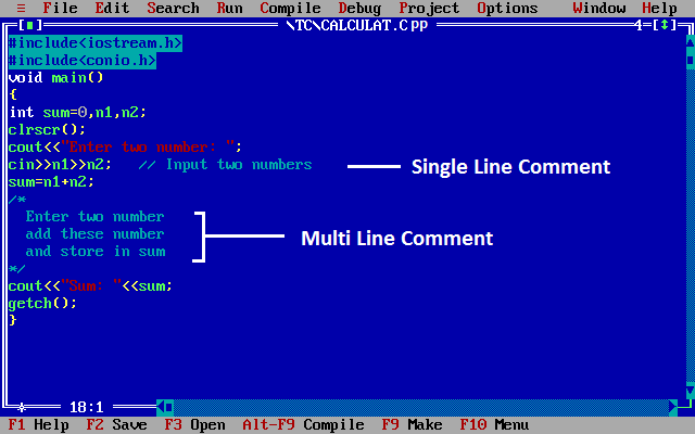 comment in c++