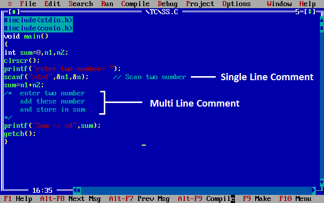 comment in c