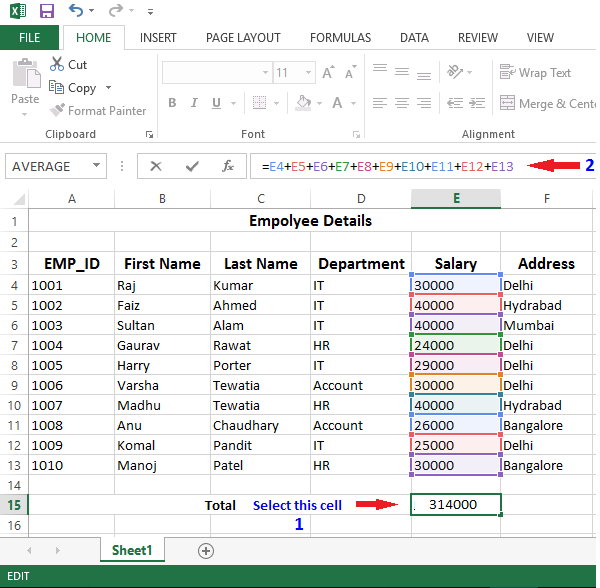 addition in excel