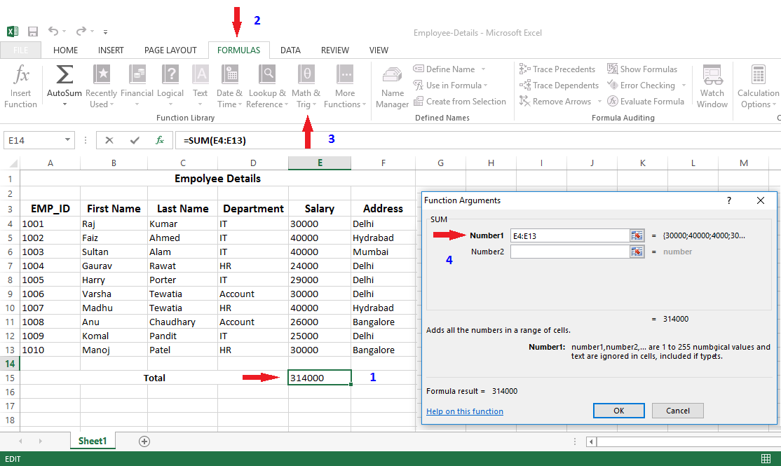 addition in excel