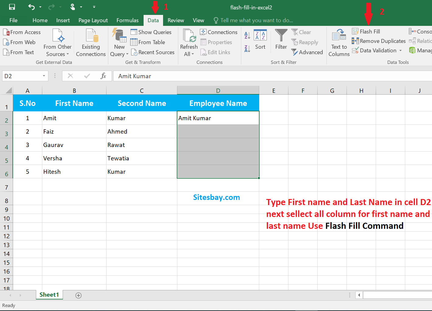 separate first name and last name in excel