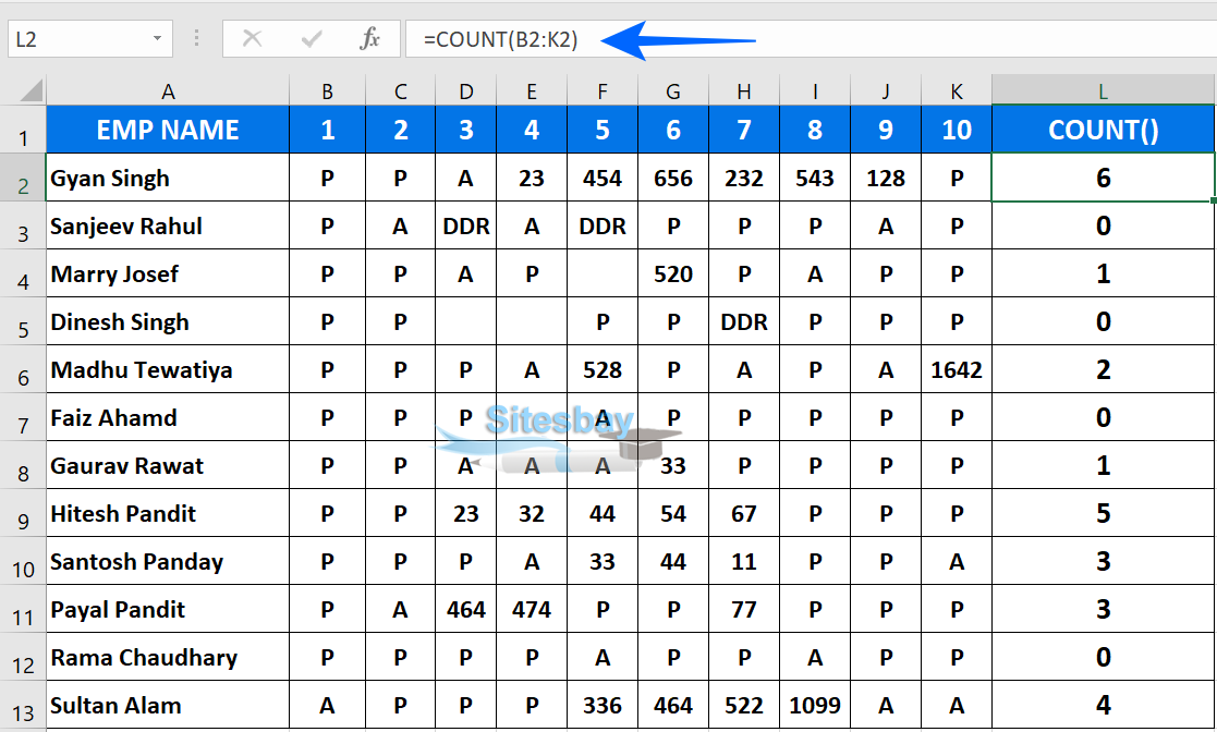 count function in excel