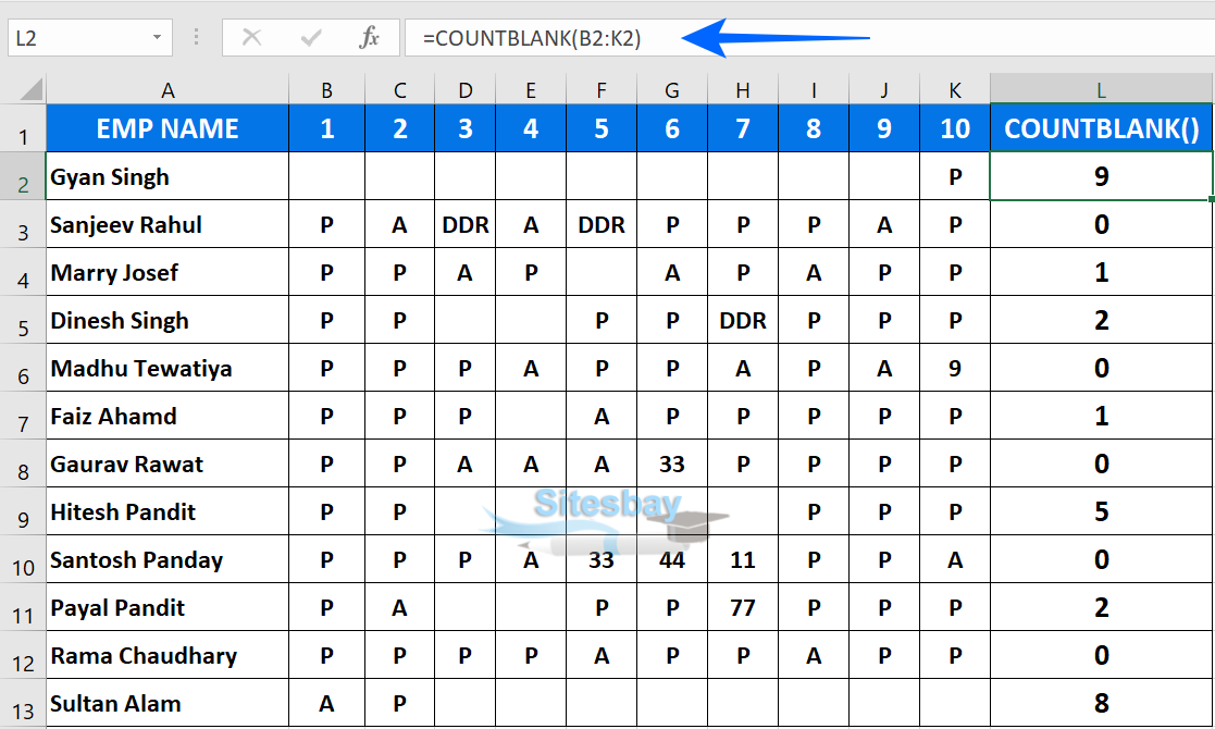 Image countblank function in excel