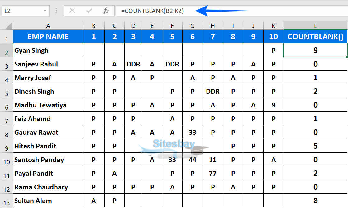 countblank function in excel