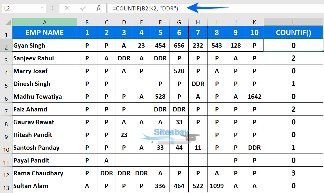 Image countif function in excel