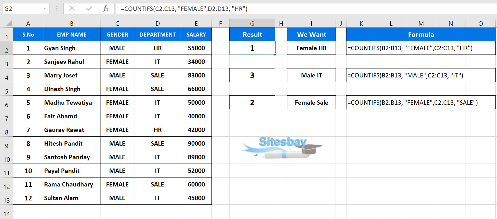 countifs function in excel