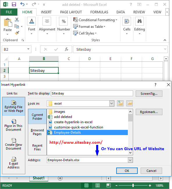 Image create hyperlink in excel