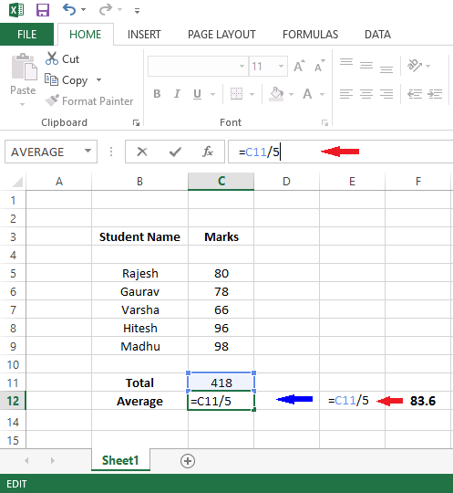 create formula in excel