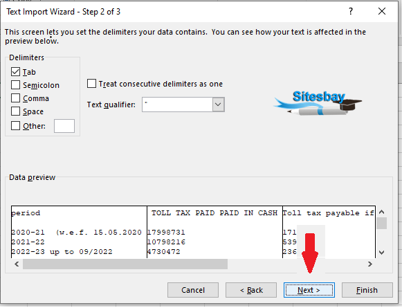 import text file in excel