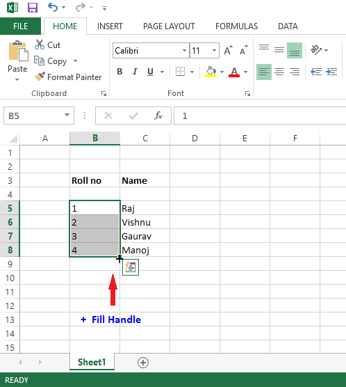 Image fill handle in excel