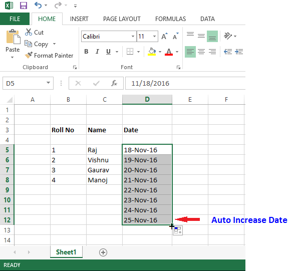 Image fill handle with date in excel
