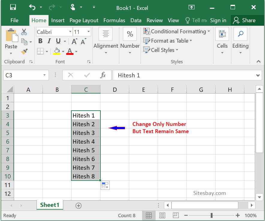 Image fill handle with number in excel