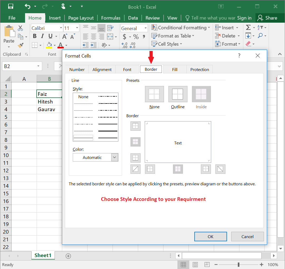 Insert Border and Shades in Excel - Excel Tutorial