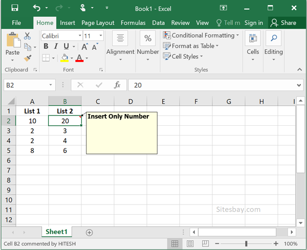 Images insert comment in excel