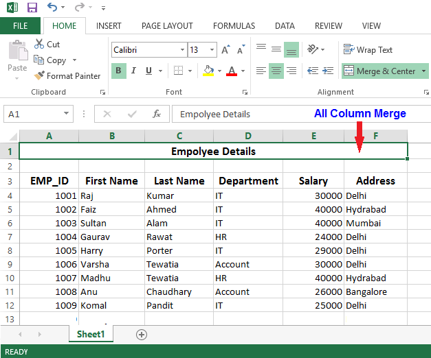 Image combined columns in excel